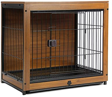 Katzenkäfig Indoor, Hundekäfig aus Holz/Haustierkäfig/Zwinger/Haustierzaun/Katzenkäfig/Kaninchenkäfig Holzrahmenkäfig mit Aufräumschale (Color : Walnutcolor-61x46x60CM)