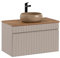 Mueble de Lavabo 80 cm Iconic Cashmere, Mueble de baño Colgante, Mueble de baño con encimera, Puertas acanaladas, Color Cachemir (con encimera Roble)