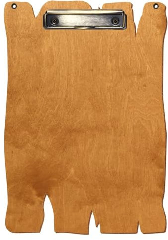 Bütic Holz Klemmbrett Holzbrettform Birnbaum für DIN A3 A4 A5 A6 mit 2 Ösen aus 3 mm starkem Birkensperrholz mit Klarlack versiegelt, Format:A4 hoch, Klemme:Bügelklemme antik