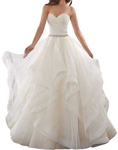 LNNLSS Lungo a Line Abito da Sposa Principessa Abiti da Sposa con Treno, Avorio, 48