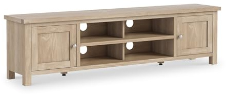 Farro Oak 180cm Extra Large TV Unit for Living Room | Roseland Furniture Solid Wooden Washed Oak Television Table with Cabinet Storage Suitable for 65 inch TV | Fully Assembled