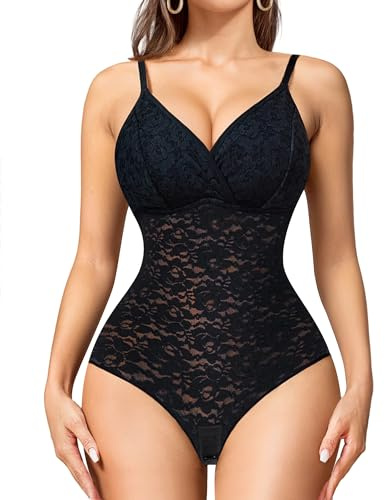 KUMAYES Body Gainant Femme Ventre Plat Shapewear Bodysuit Invisible Minceur Gaine Amincissante Sculptant String avec Bretelles Ajustable (Noir, L)