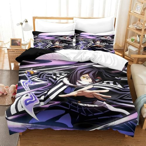 Anime 3D Demon Slayer 3D Impresión Funda Nórdica Funda De Edredón para Dormitorio con Cremallera Microfibra Juego De Ropa De Cama Y Funda De Almohada 3 Piezas Single（140x200cm）