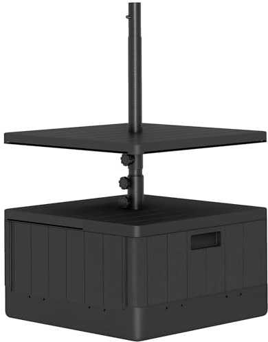 Outsunny Pied de Parasol carré avec Plateau de Table, Support Parasol en HDPE à Roues, Base de Parasol Remplissage Eau Sable, Socle de Parasol pour terrasse Piscine Patio Jardin 53 x 53 x 45 cm, Noir