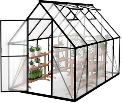 FIVMEN Gewächshaus Aluminium Gartengewächshäuser mit 6 cm Fundament und 4 mm PC Platte Treibhaus Tomatenhaus Gartenhaus UV beständig Wetterfest für den Garten, 280x180x195 cm