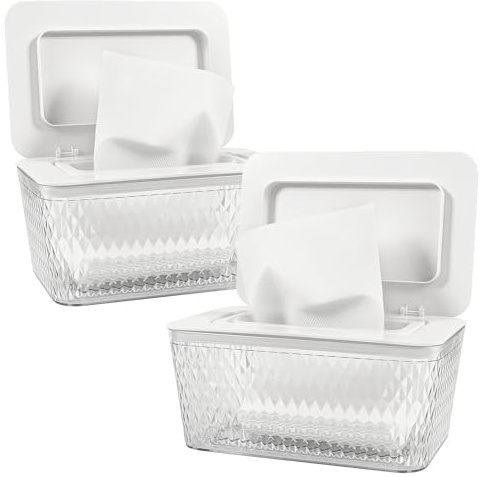 Urincros Feuchttuchspender, Wischtuchhalter für Baby und Erwachsene, nachfüllbarer Tuchbehälter, hält Feuchttücher frisch, Einhandbedienung, rutschfest, leicht zu öffnen/zu schließen, Weiß, 2 Stück