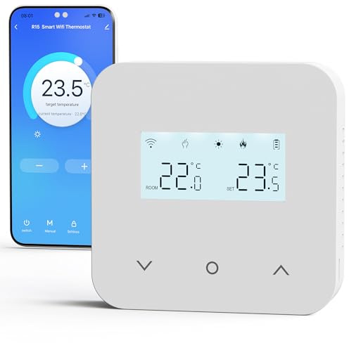 Thermostat WiFi à Programmation Quotidienne pour chaudières gaz et fioul - Alimentation Pile, 2 Fils, Contrôle Vocal Alexa/Google Home, Gestion à Distance Via Tuya Smart BOT-R15W-WIFI