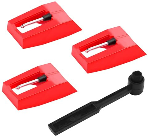 4 Pack Record Player Needles with Stylus Cleaning Brush Compatible With Crosley Victrola ION Jenson Boytone York-Yorx, Vinyl Record Player Turntable Record Needles Cleaner Brush for Phonograph (Red)