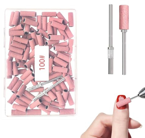 100 pezzi fresa per unghie, tappi abrasivi, punte per fresa, 240 maglie fini, tappi abrasivi per unghie in gel con 2 punte a spina, per manicure, pedicure, cura delle unghie
