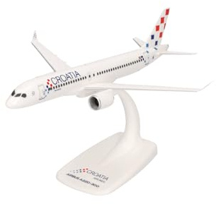 Herpa Snap-Fit modèle réduit Avion Croatia Airlines Airbus A220-300 - 9A-CAE Zagreb, Miniature à l’échelle 1:200, pièce de Collection, modèle avec Socle, Plastique
