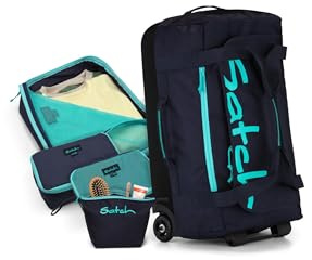 satch quest Travel Bag Set confortevole, resistente, con maniglie per il trasporto e rotelle Jet Mint - Blu scuro