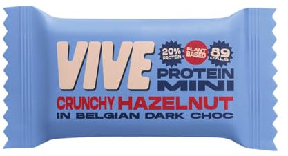 Vive Dark Chocolate Coated Hazelnut Flavour Protein Bites - Vegan - High Fibre Protein Mini Bars - Pack of 6