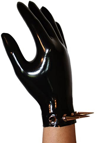 Rubberfashion Guantes de látex cortos - guantes de goma sexy con picos - guantes de látex cortos hasta la muñeca para damas y caballeros negro 0,4mm M