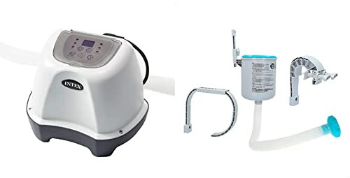 Intex Sistema cloración Salina Eco 4 g/h Skimmer Deluxe Filtro 3.028 l/h Easy Set-Metal Frame, 49x43x34 cm, Color Blanco