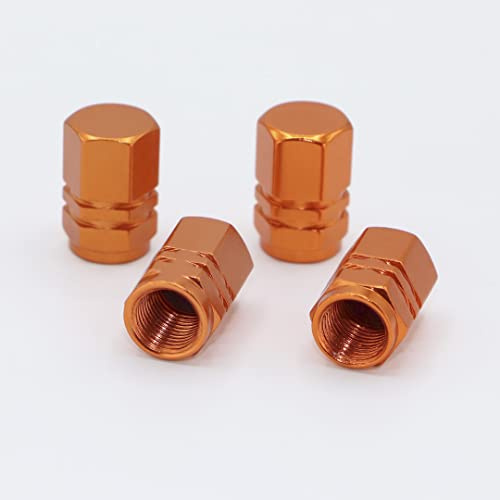 Skynotek – Pack 4 Tapas de válvula Schrader para automóvil, Moto, Bicicleta y Patinete eléctrico | Tapones Antipolvo de aleación de Aluminio para neúmaticos | Protección y Seguridad | Color Naranja