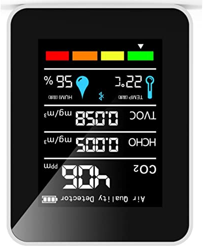 Détecteur de Dioxyde de Carbone Moniteur de qualité de L'air TVOC 5 en 1 Détecteur Température humidité Gaz Analyse pour Intérieur Bureau à Domicile