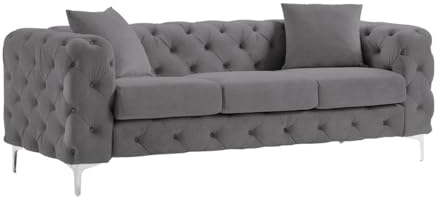 Vente-unique-Divano Chesterfield a 3 posti in Velluto Antracite - EDWINA