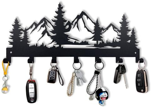 CatTerranM Schlüsselhalter aus Metall, Schlüsselhaken für die Wand, Schlüsselhalter für die Wand, Schlüsselregal mit 7 Haken, Schlüsselaufhänger für Küche, Eingang, Flur, Schlafzimmer, Haustür (Berg)