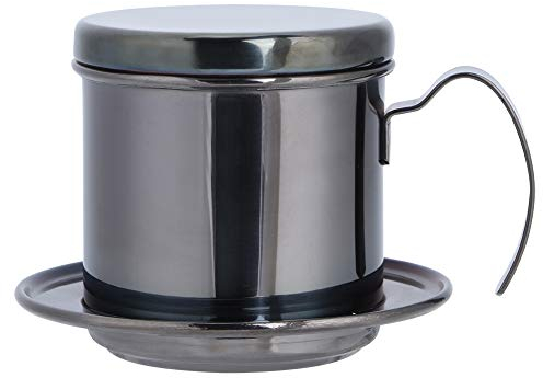Jwthee Percolador de café portátil, filtro de goteo de café vietnamita, mini cafetera, taza de café de acero inoxidable, portátil para cocina casera (Negro titanio)