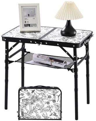 YihuiKo Small Camping Table, Vintage French Floral Pattern Folding Table