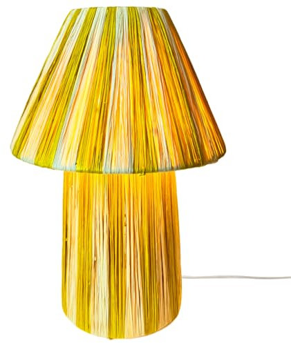 Marrakesch Tischlampe Nachttischlampe 40cm groß aus Raffia bast | Boho Lampe Stehlampe als Wohnzimmer Schlafzimmer oder Kinderzimmer Deko | Natürliche Tischleuchte Morjan Beige Gelb E27 Fassung