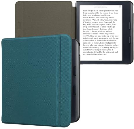 kwmobile Case Compatible with Kobo Libra Colour - Nylon Protective e-Reader Cover Folio Book Style Case - Petrol