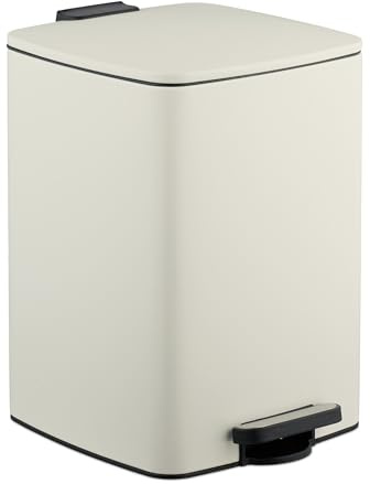 Relaxdays Mülleimer Küche, 20 Liter, entnehmbarer Inneneimer, Fußpedal, mit Müllbeutel, Tretmülleimer, Eisen, beige