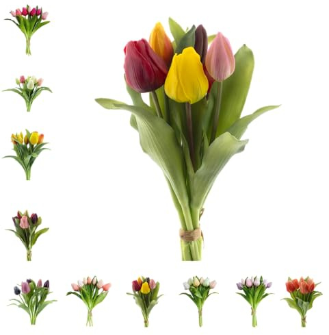 Klocke Dekorationsbedarf Künstlicher Tulpen Bund wie echt - 30 cm Real-Touch Tulpenstrauß mit 7 Stielen (4 Blüten & 3 Knospen) - Hochwertige Frühlingsdeko für Vasen & Gestecke (Bunt)