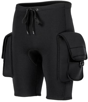Keenso 3MM Neoprene Dive Shorts for Men, Adjustable Waistband Thermal Dive Shorts with Utility Pockets, for Scuba Diving Snorkeling Surfing Water Sports