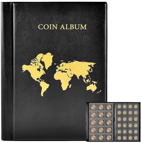 480 Tasche Raccoglitore Monete, 20 Pagine, Album per Monete da 2 Euro, 35x35mm Porta Monete da Collezione, Raccoglitore da Collezione con Cerniera, Album Portamonete per Euro, Sterlina, Pence