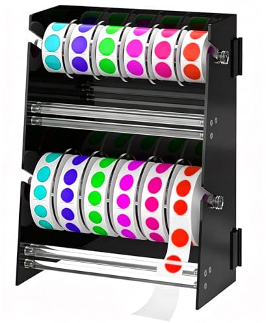 LIROPAU Dispenser per rotolo di adesivi in acrilico, dispenser di etichette multiuso regolabile, porta etichette adesive a doppio strato per tenere nastro adesivo etichette adesive per ufficio e casa