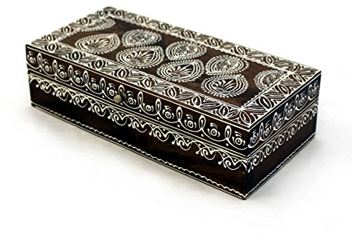 Gall&Zick Holz Box Aufbewahrungsbox Schatzkiste 'Schatztruhe Handbemalt Kiste Bemalt Truhe Orientalisch Massivholz Braun weiß