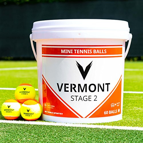 Vermont Mini Orange Tennis Balls | Stage 2 ITF Approved Tennis Balls - 60 Ball Bucket or Refill Pack