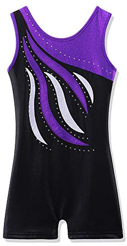 BAOHULU Leotard for Toddler Girls Gymnastics Shorts Sparkle Embroidery Tank Biketards One Piece B165_BlackPurple_120