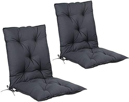 DETEX® Stuhlauflage 2er Set 116x57x7cm Viskoeffekt Outdoor Stuhlkissen Polster Auflage Niedriglehner Sitzauflage Anthrazit Uni
