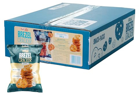 HELLMA Brezel Cracker Salz - 28 Stk. Knabberei im Mini-Beutel je 35 g einzeln- Snack-Vorrats-Box - für Büro oder unterwegs