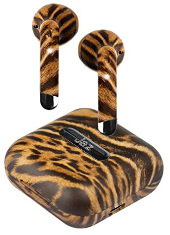 JAZ Auricolari Hoox True Wireless Stereo Leopardati, Tws Senza Fili, Basetta di Ricarica da 400 Mah, Fino a 4 Oredi Musica e Chiamate, Funzione Mono con Tecnologia Dual Leader