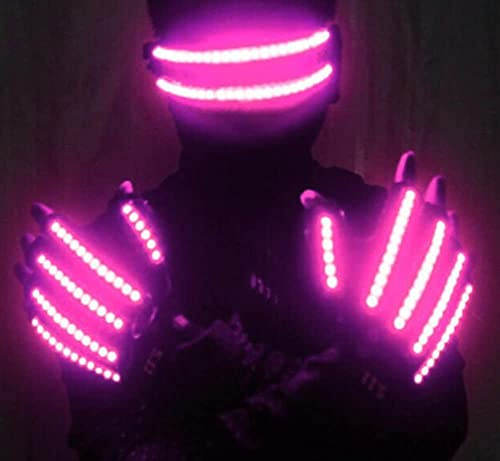 AZHU Gants LED, lunettes lumineuses + Gants lumineux Gants squelette LED Gants lumineux pour les mains Gants de fête LED Gants LED Lumières pour les doigts Performance de danse (Rose)