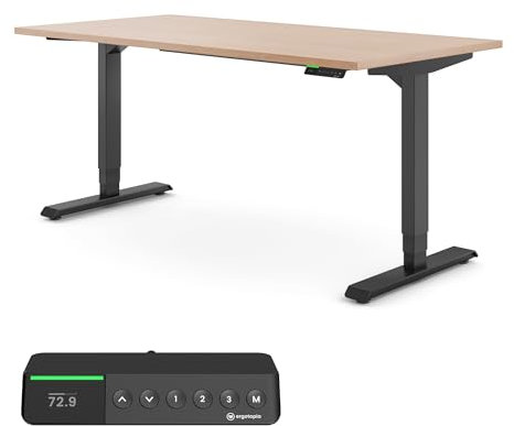 Ergotopia Desktopia Pro X Elektrisch höhenverstellbarer Schreibtisch, Ergonomischer Stehtisch für Büro oder Home Office (Buche, Gestell Schwarz, 160 x 80 cm)
