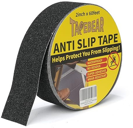 TAPEBEAR Nastro Antiscivolo Elevato Grip, Strisce Antiscivolo Per Scale Esterne Interne, Nastro Di Sicurezza Antiscivolo, Autoadesivo Nastro Da Segnalazione Nero, 2inch x 60feet（50mm x18m）