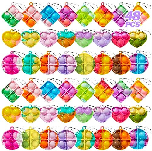 TOANWOD 48 PCS Party Bag Fillers for Kids: Easter Stocking Fillers Fidget Toys Pop Keyring - Eve Box Fillers Bulk Kids Party Favours - Birthday Gifts Class Prize for Girls Boys Unisex