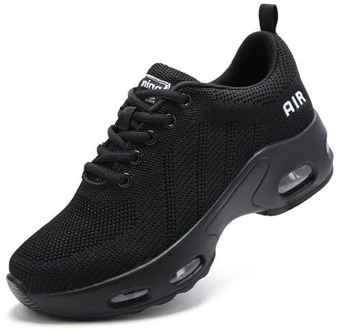 Trainers for Women Black Running Shoes Ladies Arch Support Memory Foam Plantar Fasciitis Orthopedic Shoes Air Cushion Comfort Gym Sneakers All Black UK 6