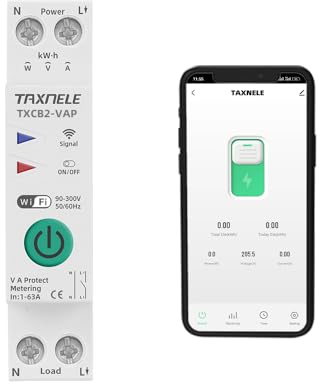 TUYA WiFi Intelligenter Leistungsschalter Leistungsmessung Energie KWh Meter 1P 1-63A über Unterspannungsschutz Relais Schutz Strombegrenzer Fernschalter Timer Smart Life APP (1-63A)