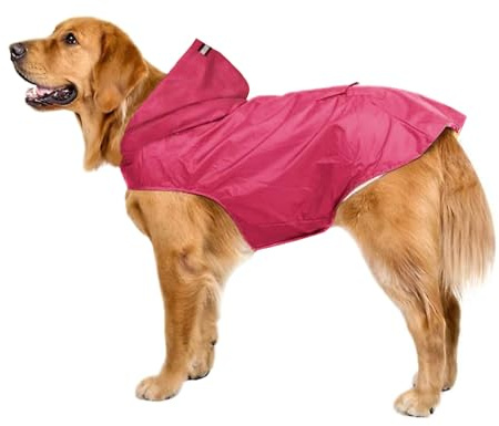 Voarge Impermeabile per cani di medie e grandi dimensioni con cappuccio, poncho riflettente per piccoli cani (4XL, rosso)