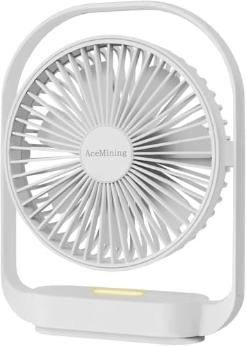 Ventilatore, Ventilatore da Tavolo Silenzioso, Ventilatori a 4 Velocità, Ventilatore Potente Ricaricabile, Ventilatore da Tavolo di Rotazione 330°, Ventilatore Silenzioso Notte con Luce Notturna