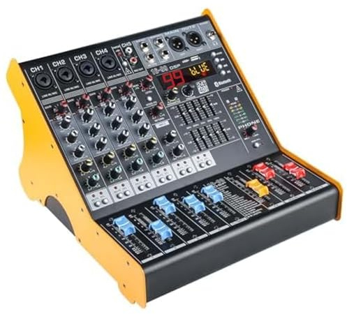jindaaudio - Mixer audio a 5 canali, mixer DJ con amplificatore di potenza, USB, Bluetooth e alimentazione phantom da 48 V, mixer audio per streaming, registrazione con 99 effetti DSP FX