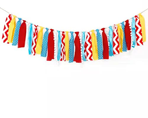 Carnival Decorations for Canival Party, Fabric Red Yellow Blue Banner Garland Backdrop for Circus Theme Party Decor