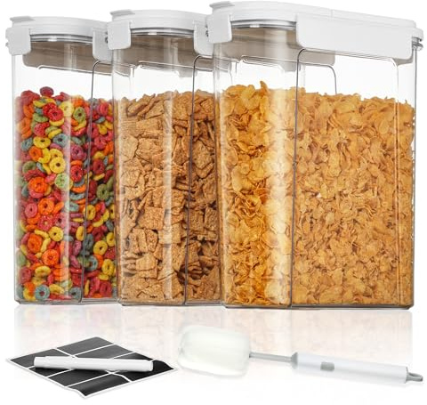 Vtopmart Cereal Containers Set, 3 PCS Airtight Food Storage Container with Flip-Top Lids, Plastic Organizer Dispenser for Kitchen, Pantry Organization (135.2oz/4L)
