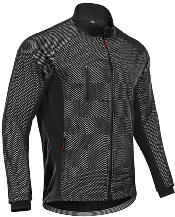 CLMETHE Fleece-Fahrradjacke mit durchgehendem Reißverschluss für Herren, warme Winter-Fahrradtrikots, wasserdicht, winddicht, Windjacke, Fahrradmantel mit Tasche,Black-L