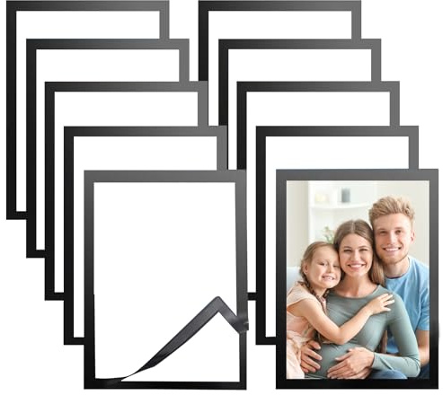 Aurobest 10 Pezzi A4 Cornice Magnetica Autoadesiva, Cornice Display Informazioni Nero Impermeabile, Copertine Documenti Lucido Trasparente, Foto Cornice per Parete, Finestra, Porta, Casa Decorazione